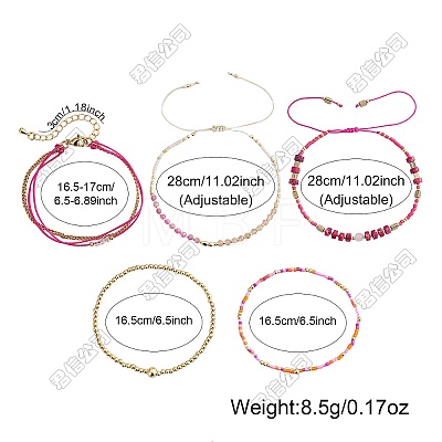 5Pcs Adjustable Nylon Round Gemstone Bead Braided Bracelet Sets NO9066-2-1