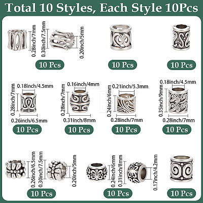 100Pcs 10 Styles Tibetan Style Zinc Alloy Beads FIND-SP0005-91-1