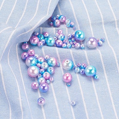 420Pcs 7 Style Rainbow ABS Plastic Imitation Pearl Beads OACR-YW0001-06-1