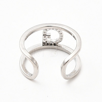 Clear Cubic Zirconia Initial Letter Open Cuff Ring RJEW-A012-01P-G-1