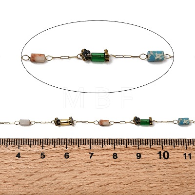 Handmade 304 Stainless Steel Natural Imperial Jasper Column Link Chains CHS-L032-04G-1