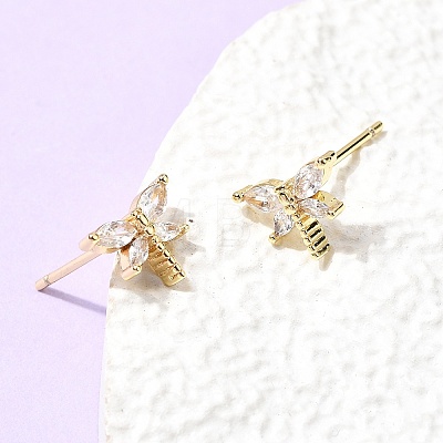 Brass Micro Pave Clear Cubic Zirconia Stud Earrings EJEW-C186-19G-01-1