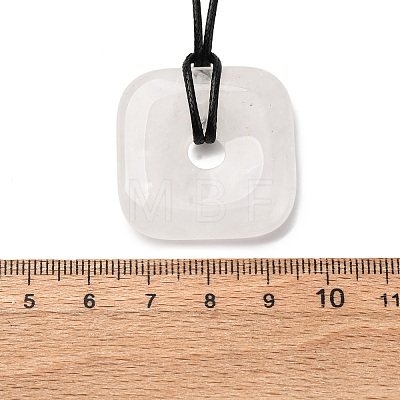 Natural Mixed Gemstone Square Pendants Black PU Leather Cord Necklaces NJEW-K285-01-1