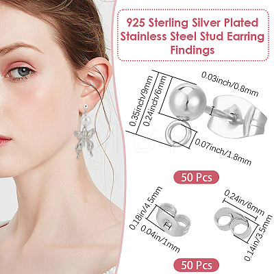 304 Stainless Steel Stud Earring Findings STAS-BBC0008-36A-1