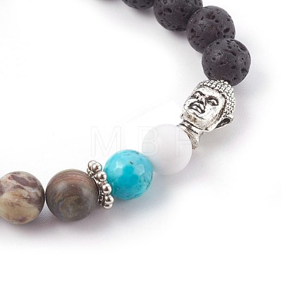 Natural Flower Agate and Natural & Synthetic Mixed Gemstone Beads Stretch Bracelets BJEW-JB04004-04-1