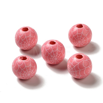 Halloween Printed Spider Webs Colored Wood European Beads WOOD-K007-04A-1