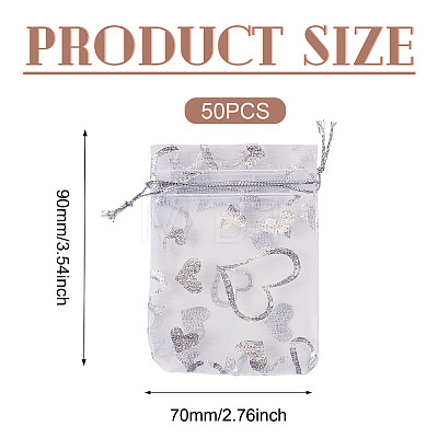 50Pcs Heart Printed Organza Bags OP-TADJ0001-01C-1