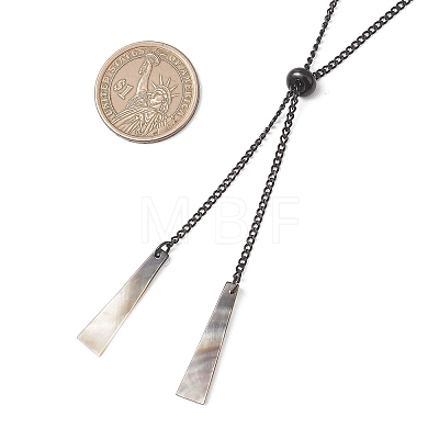 Natural Black Lip Shell Trapezoid Pendant 304 Stainless Steel Curb Chain Lariat Necklaces NJEW-JN05911-1