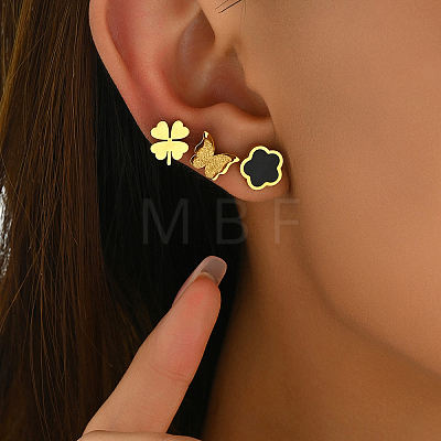 Stainless Steel Flower Butterfly Clover Stud Earring Sets NE4706-1