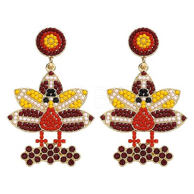 Alloy & Glass Seed Beaded Stud Dangle Earrings FS-WG6CE38-05-1