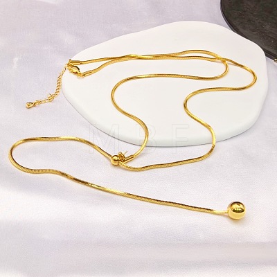 White Round Plastic Pearl Tassel 304 Stainless Steel Round Snake Chain Lariat Necklaces for Women WG7536F-02-1
