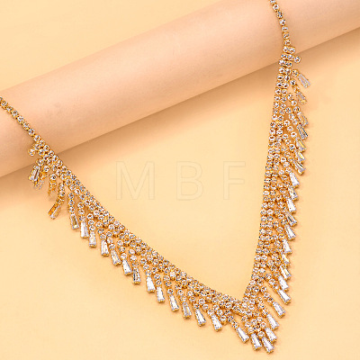 Alloy Crystal Rhinestone Teardrop Tassel Bib Necklaces for Women WG5EA35-02-1
