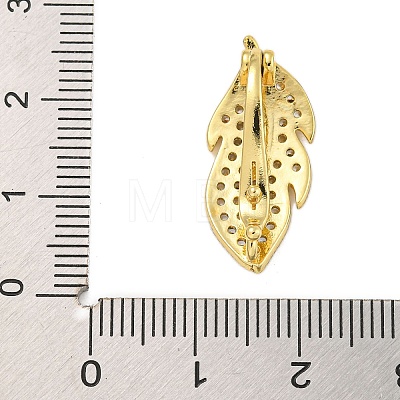 Rack Plating Feather Brass Micro Pave Clear Cubic Zirconia Twister Clasps KK-F876-08G-1