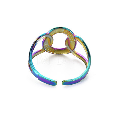 Rainbow Color 304 Stainless Steel Interlocking Ring Cuff Ring RJEW-N038-042M-1