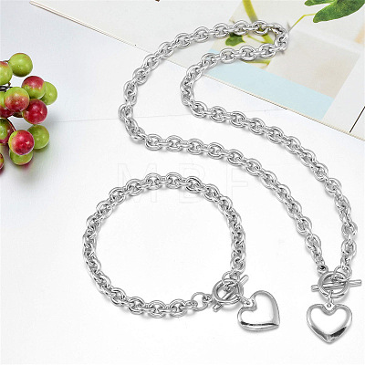 Heart Stainless Steel Pendant Necklaces & Charm Bracelets Sets FS-WG8EF15-01-1