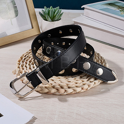 Black PU Imitation Leather Chain Belts AJEW-WH20070-318B-1