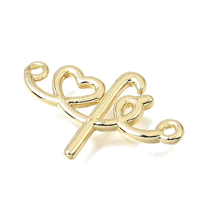 Brass Heart with Letter Fe Links Connector Charms KK-C263-27A-G-1