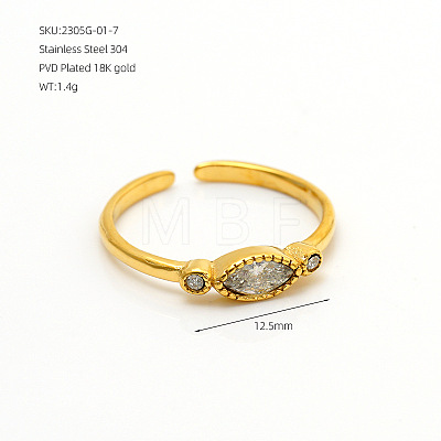 304 Stainless Steel Pave Cubic Zirconia Cuff Open Rings WG9CF89-01-1