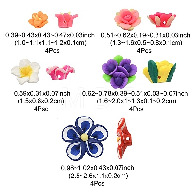 20Pcs 5 Style Handmade Polymer Clay Flower Beads CLAY-YW0001-76-1