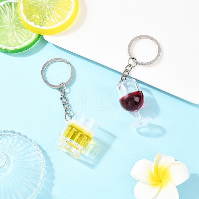 2Pcs 2 Colors Transparent Resin Drink Keychains KEYC-YW00240-1