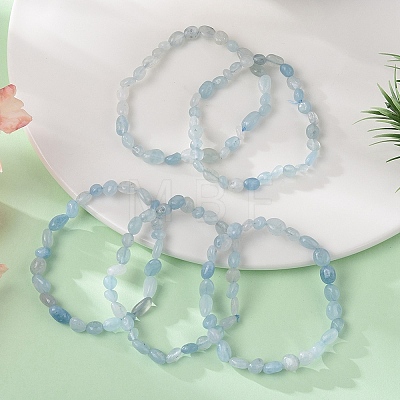 Natural Aquamarine Bead Stretch Bracelets X-BJEW-K213-54-1