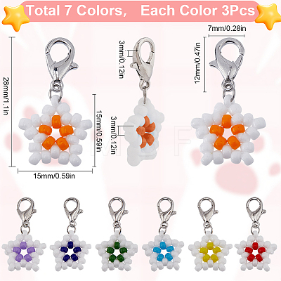 SUNNYCLUE 21Pcs 7 Colors Star Glass Seed Beaded Locking Stitch Markers HJEW-SC0001-53-1