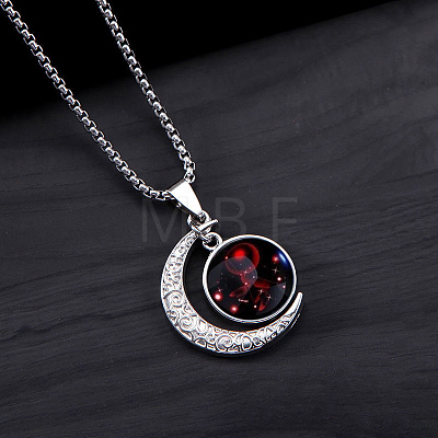 Synthetic Luminaries Stone Moon with 12 Constellations Pendant Necklace LUMI-PW0001-060P-D-1