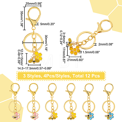 4 Sets Alloy Enamel Pendants Keychains KEYC-NB0001-36-1