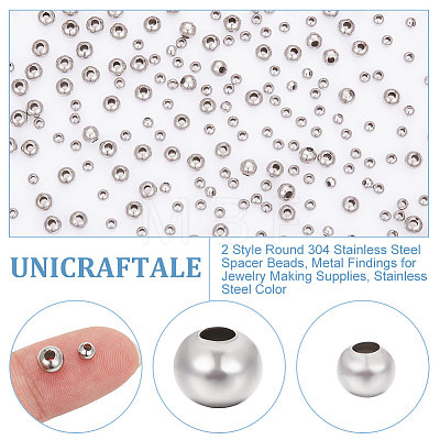 Unicraftale 400Pcs 2 Style Round 304 Stainless Steel Spacer Beads STAS-UN0053-73-1