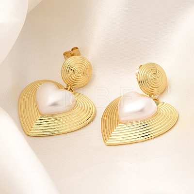 Rack Plating Heart Brass Dangle Stud Earrings EJEW-H143-16G-1