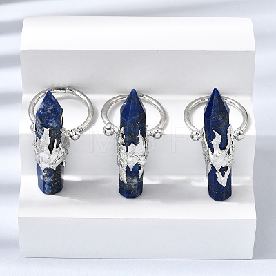 Natural Lapis Lazuli & Brass Cuff Rings for Women RJEW-G374-01P-07-1