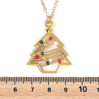 Zinc Alloy Glass Colorful Christmas Tree Pendant Brass Cable Chain Necklaces NJEW-TA00267-1