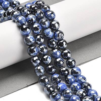 Electroplated Natural Fire Crackle Agate Round Beads Strands G-G0006-A02-02-1