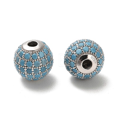 Rhodium Plated 925 Sterling Silver Micro Pave Cubic Zirconia Beads STER-H110-24C-07P-1