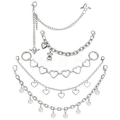 5Pcs 5 Styles Iron & Alloy Charm Shoes Chain with Alloy Clasp and ABS Beads DIY-PH0038-90-1