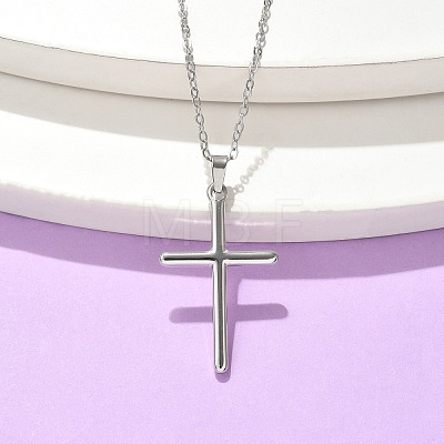 304 Stainless Steel Cross Pendant Cable Chain Necklaces NJEW-S442-05P-1