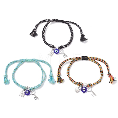 3Pcs 3 Colors Handmade Lampwork & Alloy Charm Bracelets BJEW-JB12749-1