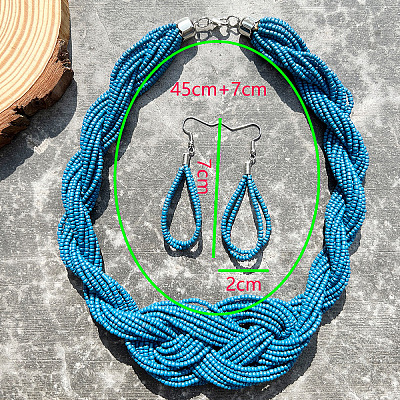 Bohemian Style Glass Seed Beaded Multilayer Necklaces & Teardrop Dangle Earrings Sets WGC6644-02-1