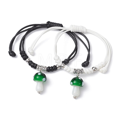 2Pcs 2 Color Mushroom Lampwork Charm Bracelets Set BJEW-JB09837-1