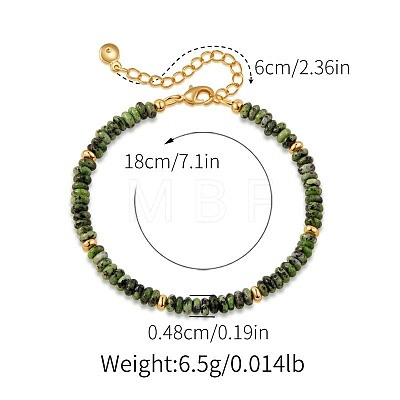 Handmade Natural Green Spot Jasper Rondelle Beaded Bracelets with 304 Stainless Steel End Chains XL9343-6-1