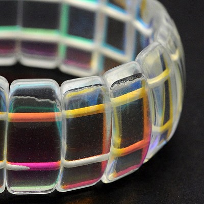 Rectangle Electroplate Glass Bead Stretch Bracelets BJEW-J119-A02-1