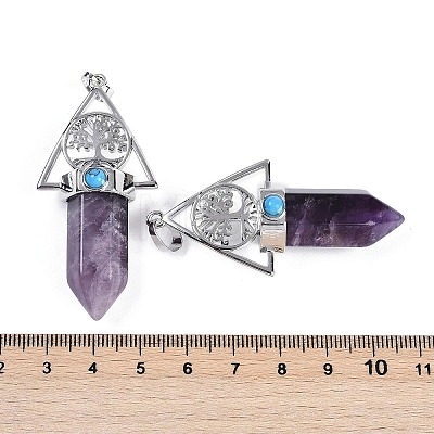 Natural Amethyst Faceted Pointed Bullet Big Pendants G-H076-02P-05-1