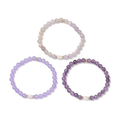Natural Mixed Gemstone & Cultured Freshwater Pearl Beads Stretch Bracelets for Women BJEW-JB13205-01-1