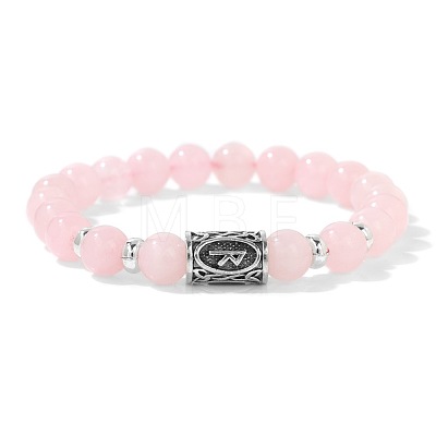 Alloy Nordic Viking Runes 8MM Natural Rose Quartz Round Beaded Stretch Bracelets KW3210-12-1