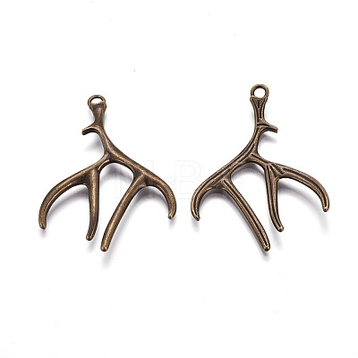 Tibetan Style Alloy Deer Antler Pendants X-TIBEP-S261-AB-FF-1