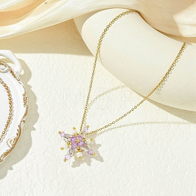 Glass Seed Beads Beaded Star Pendant Necklaces NJEW-MZ00088-02-1