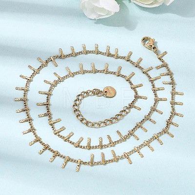 304 Stainless Steel Curb Chain with Bar Tassel Necklaces for Women NJEW-K389-04G-1