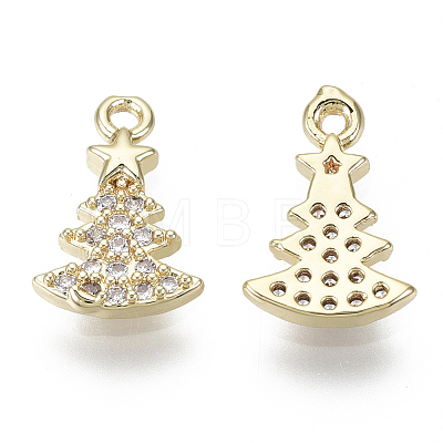 Brass Micro Pave Clear Cubic Zirconia Charms X-KK-S348-517-NF-1