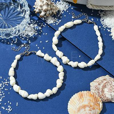 Natural Shell Beads Anklets AJEW-AN00619-1