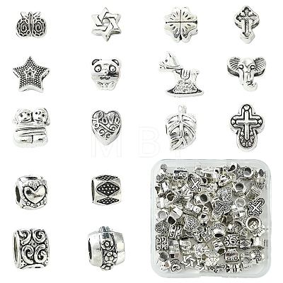 64Pcs 16 Styles Tibetan Style Alloy European Large Hole Beads FIND-FS0002-63-1